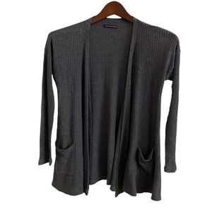 American Eagle Waffle Knit Thermal Open Front Cardigan Gray Small‎
